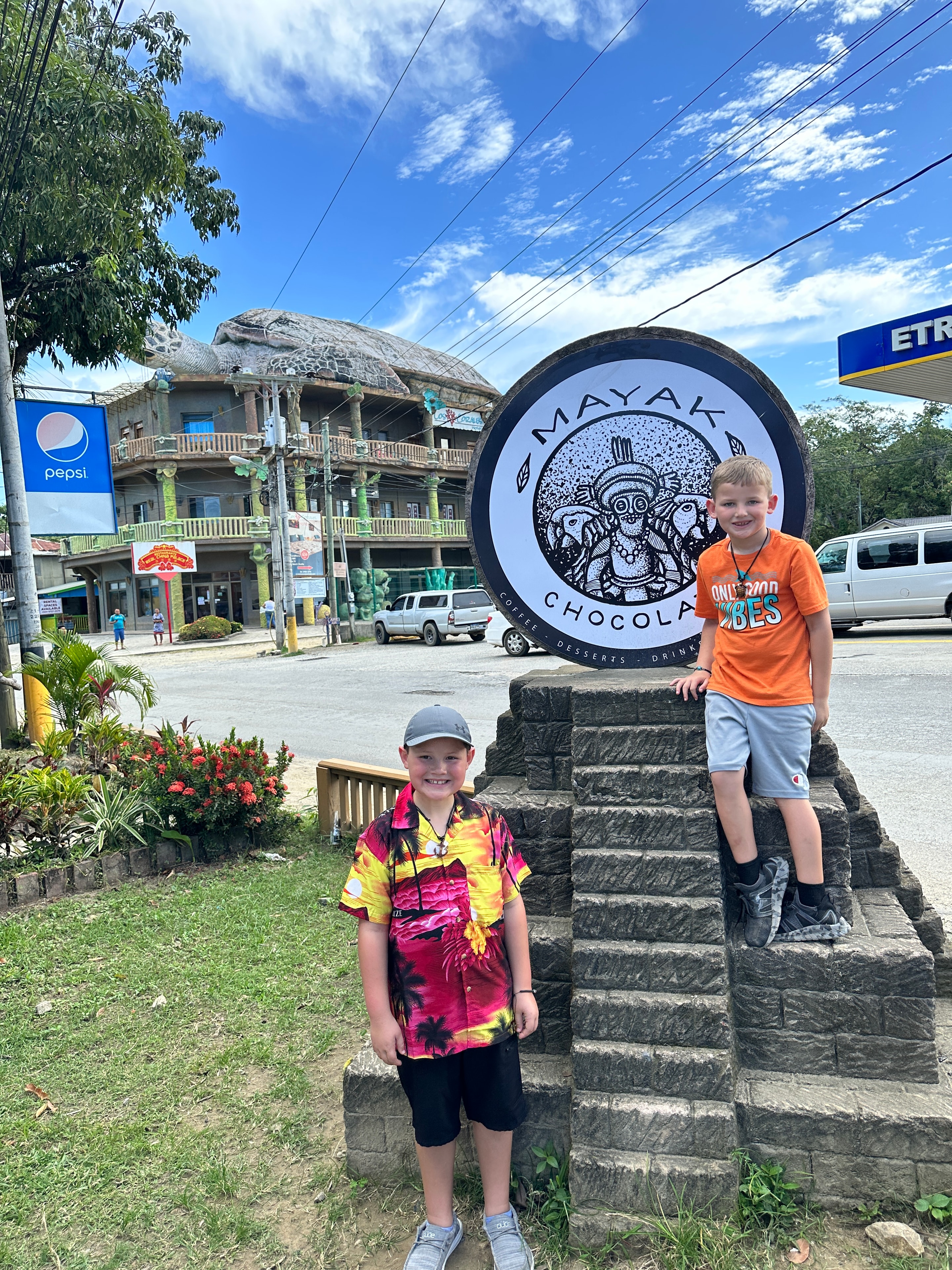 Kids at a chocolate shop in the Caribbean